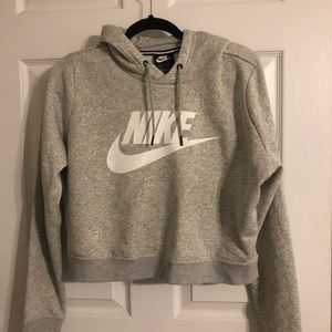 Grey Nike crop top sweatshirt with hood